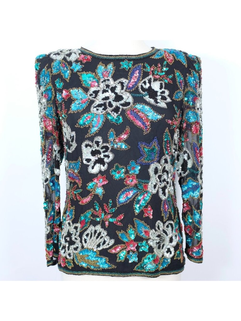 Vintage 90s Valentino Boutique top blouse sz 6 sequin beaded embellished